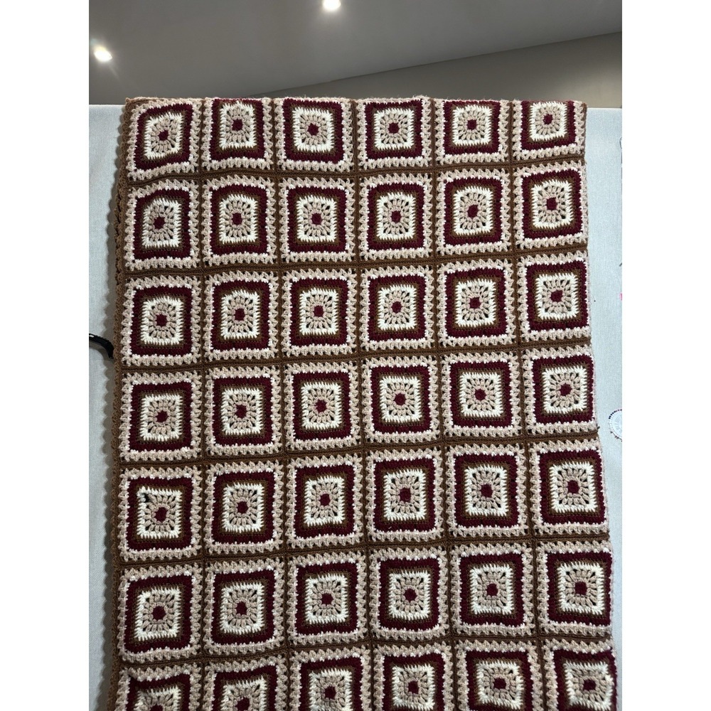 Handmade Crochet Granny Square Afghan Blanket 8ft x 5ft 94x62 Mauve Burgundy